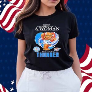 Never underestimate a woman who understands basketball and love Oklahoma City Thunder diamond heart mascot 2025 Shirt