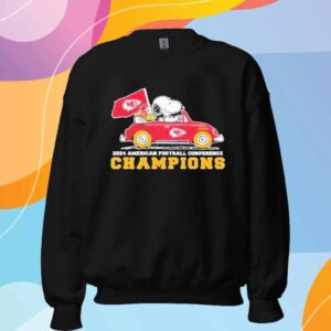 Snoopy And Woodstock Driving Car Kansas City Chiefs 2024 Nfc National Champions T-Shirt