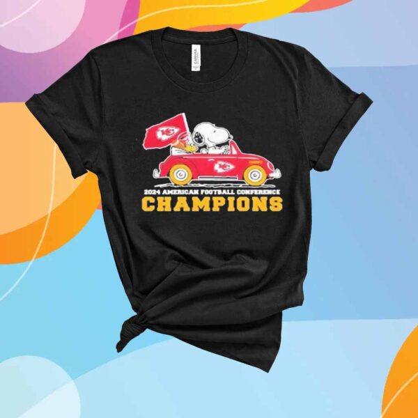 Snoopy And Woodstock Driving Car Kansas City Chiefs 2024 Nfc National Champions T-Shirt