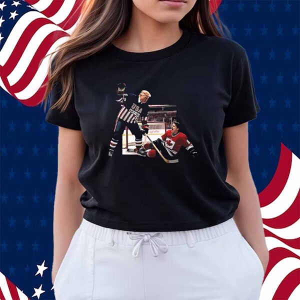 Trump Defeating Justin Trudeau Funny Hockey Shirt