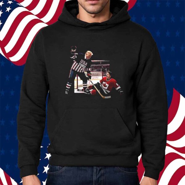 Trump Defeating Justin Trudeau Funny Hockey Shirt